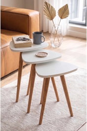 Hanah Home Peka452 - Juego de 3 Mesas Apilables Blanco y Natural